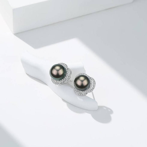 Tahitian South Sea Pearl & CZ Earrings - House Of Pearls